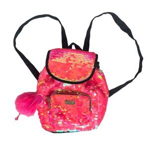 Justice Sequins Backpack Bright Pink Flamingo Pockets School Girls